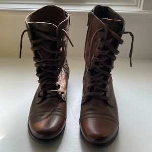 Steve Madden Troopa Combat Boots Brown Leather size 8 WORN ONCE premium leather